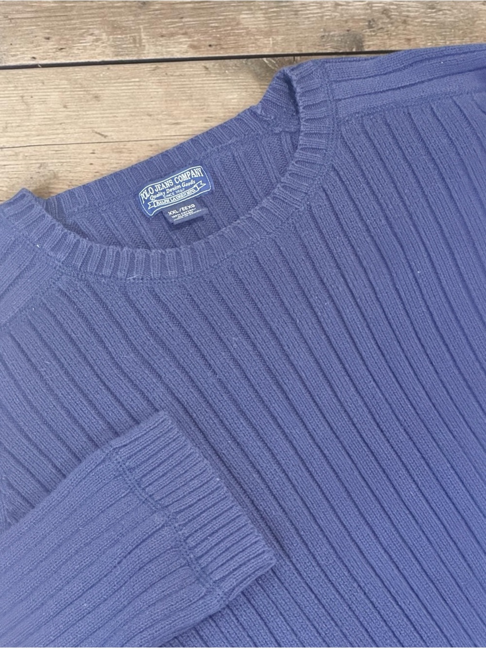 Vintage Ralph Lauren Polo Jeans Company Men's Navy Ribbed Sweater Size XXL